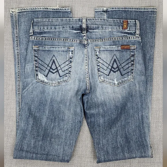7 For All Mankind A Pocket Low Rise Boot Cut Denim Jeans 28 Long - Picture 4 of 12